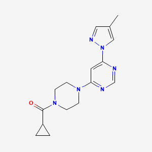 molecular formula C16H20N6O B6441668 4-(4-cyclopropanecarbonylpiperazin-1-yl)-6-(4-methyl-1H-pyrazol-1-yl)pyrimidine CAS No. 2549033-69-2