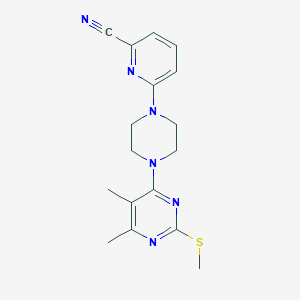 molecular formula C17H20N6S B6441688 6-{4-[5,6-dimethyl-2-(methylsulfanyl)pyrimidin-4-yl]piperazin-1-yl}pyridine-2-carbonitrile CAS No. 2549029-93-6