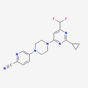 molecular formula C18H18F2N6 B6441702 5-{4-[2-cyclopropyl-6-(difluoromethyl)pyrimidin-4-yl]piperazin-1-yl}pyridine-2-carbonitrile CAS No. 2640943-39-9