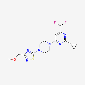 molecular formula C16H20F2N6OS B6441997 2-cyclopropyl-4-(difluoromethyl)-6-{4-[3-(methoxymethyl)-1,2,4-thiadiazol-5-yl]piperazin-1-yl}pyrimidine CAS No. 2640897-91-0