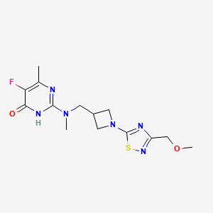 molecular formula C14H19FN6O2S B6441998 5-fluoro-2-[({1-[3-(methoxymethyl)-1,2,4-thiadiazol-5-yl]azetidin-3-yl}methyl)(methyl)amino]-6-methyl-3,4-dihydropyrimidin-4-one CAS No. 2640944-63-2