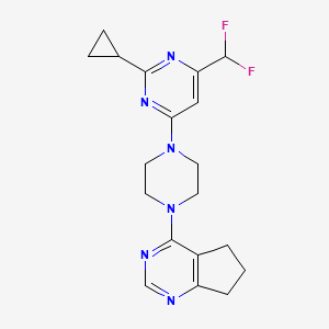 molecular formula C19H22F2N6 B6442047 4-(4-{5H,6H,7H-cyclopenta[d]pyrimidin-4-yl}piperazin-1-yl)-2-cyclopropyl-6-(difluoromethyl)pyrimidine CAS No. 2640896-92-8