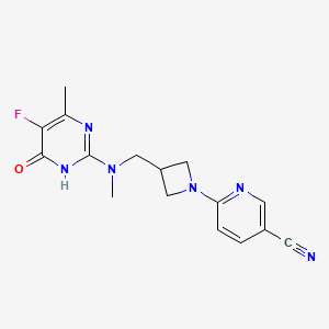 molecular formula C16H17FN6O B6442073 6-(3-{[(5-fluoro-4-methyl-6-oxo-1,6-dihydropyrimidin-2-yl)(methyl)amino]methyl}azetidin-1-yl)pyridine-3-carbonitrile CAS No. 2640967-16-2