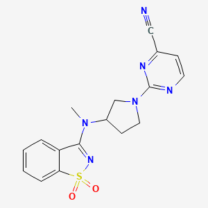 2-{3-[(1,1-dioxo-1??,2-benzothiazol-3-yl)(methyl)amino]pyrrolidin-1-yl}pyrimidine-4-carbonitrile