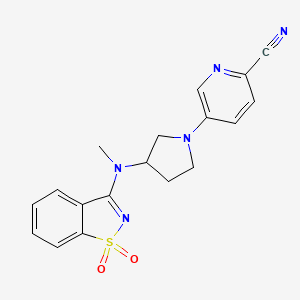 molecular formula C18H17N5O2S B6442143 5-{3-[(1,1-dioxo-1??,2-benzothiazol-3-yl)(methyl)amino]pyrrolidin-1-yl}pyridine-2-carbonitrile CAS No. 2549004-54-6