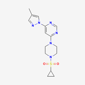 molecular formula C15H20N6O2S B6442174 4-[4-(cyclopropanesulfonyl)piperazin-1-yl]-6-(4-methyl-1H-pyrazol-1-yl)pyrimidine CAS No. 2548996-91-2