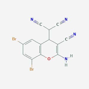 molecular formula C13H6Br2N4O B064422 2-(2-amino-6,8-dibromo-3-cyano-4H-chromen-4-yl)malononitrile CAS No. 175136-96-6