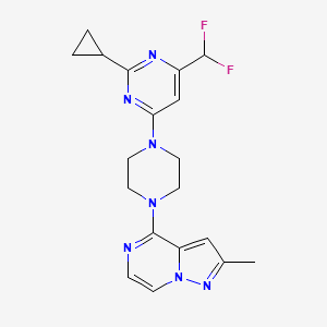 molecular formula C19H21F2N7 B6442225 2-cyclopropyl-4-(difluoromethyl)-6-(4-{2-methylpyrazolo[1,5-a]pyrazin-4-yl}piperazin-1-yl)pyrimidine CAS No. 2640943-71-9