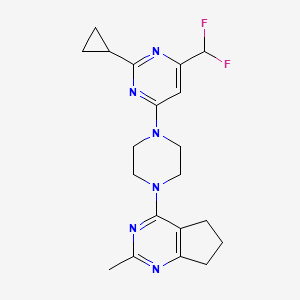 molecular formula C20H24F2N6 B6442291 2-cyclopropyl-4-(difluoromethyl)-6-(4-{2-methyl-5H,6H,7H-cyclopenta[d]pyrimidin-4-yl}piperazin-1-yl)pyrimidine CAS No. 2640963-01-3