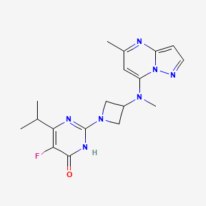 molecular formula C18H22FN7O B6442304 5-fluoro-2-{3-[methyl({5-methylpyrazolo[1,5-a]pyrimidin-7-yl})amino]azetidin-1-yl}-6-(propan-2-yl)-3,4-dihydropyrimidin-4-one CAS No. 2549040-84-6