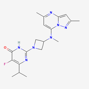 molecular formula C19H24FN7O B6442352 2-[3-({2,5-dimethylpyrazolo[1,5-a]pyrimidin-7-yl}(methyl)amino)azetidin-1-yl]-5-fluoro-6-(propan-2-yl)-3,4-dihydropyrimidin-4-one CAS No. 2640829-02-1