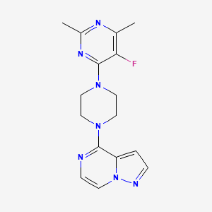 molecular formula C16H18FN7 B6442384 5-fluoro-2,4-dimethyl-6-(4-{pyrazolo[1,5-a]pyrazin-4-yl}piperazin-1-yl)pyrimidine CAS No. 2640955-23-1