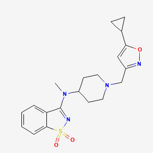 molecular formula C20H24N4O3S B6442484 3-({1-[(5-cyclopropyl-1,2-oxazol-3-yl)methyl]piperidin-4-yl}(methyl)amino)-1??,2-benzothiazole-1,1-dione CAS No. 2548999-92-2