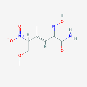 molecular formula C8H13N3O5 B064425 (E,2Z)-2-hydroxyimino-6-methoxy-4-methyl-5-nitrohex-3-enamide CAS No. 163032-70-0