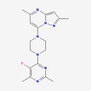 molecular formula C18H22FN7 B6442504 4-(4-{2,5-dimethylpyrazolo[1,5-a]pyrimidin-7-yl}piperazin-1-yl)-5-fluoro-2,6-dimethylpyrimidine CAS No. 2640948-92-9