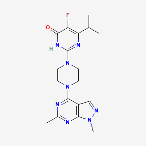 2-(4-{1,6-dimethyl-1H-pyrazolo[3,4-d]pyrimidin-4-yl}piperazin-1-yl)-5-fluoro-6-(propan-2-yl)-3,4-dihydropyrimidin-4-one