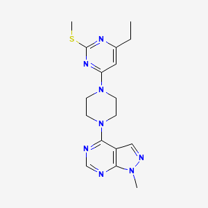4-ethyl-6-(4-{1-methyl-1H-pyrazolo[3,4-d]pyrimidin-4-yl}piperazin-1-yl)-2-(methylsulfanyl)pyrimidine