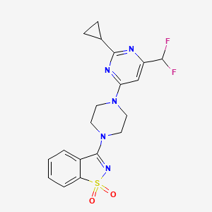molecular formula C19H19F2N5O2S B6442619 3-{4-[2-cyclopropyl-6-(difluoromethyl)pyrimidin-4-yl]piperazin-1-yl}-1??,2-benzothiazole-1,1-dione CAS No. 2640948-67-8