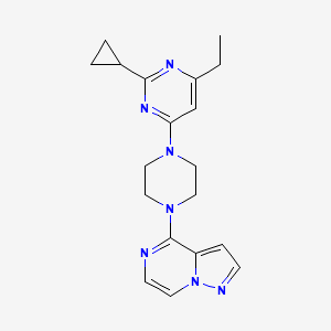 molecular formula C19H23N7 B6442729 2-cyclopropyl-4-ethyl-6-(4-{pyrazolo[1,5-a]pyrazin-4-yl}piperazin-1-yl)pyrimidine CAS No. 2549049-92-3