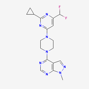 molecular formula C18H20F2N8 B6442940 2-cyclopropyl-4-(difluoromethyl)-6-(4-{1-methyl-1H-pyrazolo[3,4-d]pyrimidin-4-yl}piperazin-1-yl)pyrimidine CAS No. 2640815-41-2