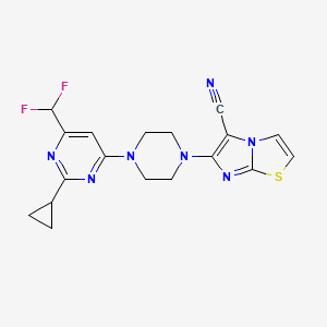 molecular formula C18H17F2N7S B6442966 6-{4-[2-cyclopropyl-6-(difluoromethyl)pyrimidin-4-yl]piperazin-1-yl}imidazo[2,1-b][1,3]thiazole-5-carbonitrile CAS No. 2640867-02-1