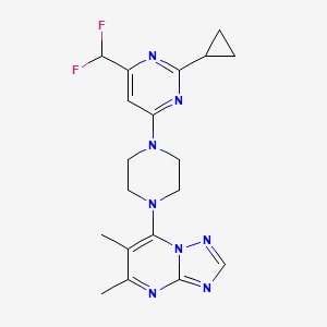 molecular formula C19H22F2N8 B6443032 2-cyclopropyl-4-(difluoromethyl)-6-(4-{5,6-dimethyl-[1,2,4]triazolo[1,5-a]pyrimidin-7-yl}piperazin-1-yl)pyrimidine CAS No. 2640961-31-3