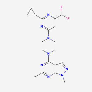 molecular formula C19H22F2N8 B6443039 2-cyclopropyl-4-(difluoromethyl)-6-(4-{1,6-dimethyl-1H-pyrazolo[3,4-d]pyrimidin-4-yl}piperazin-1-yl)pyrimidine CAS No. 2640862-77-5
