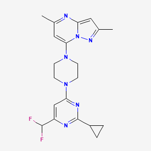 molecular formula C20H23F2N7 B6443112 2-cyclopropyl-4-(difluoromethyl)-6-(4-{2,5-dimethylpyrazolo[1,5-a]pyrimidin-7-yl}piperazin-1-yl)pyrimidine CAS No. 2640898-47-9