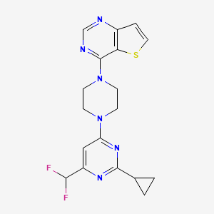 molecular formula C18H18F2N6S B6443113 2-cyclopropyl-4-(difluoromethyl)-6-(4-{thieno[3,2-d]pyrimidin-4-yl}piperazin-1-yl)pyrimidine CAS No. 2640888-99-7