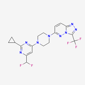 molecular formula C18H17F5N8 B6443335 2-cyclopropyl-4-(difluoromethyl)-6-{4-[3-(trifluoromethyl)-[1,2,4]triazolo[4,3-b]pyridazin-6-yl]piperazin-1-yl}pyrimidine CAS No. 2640950-21-4