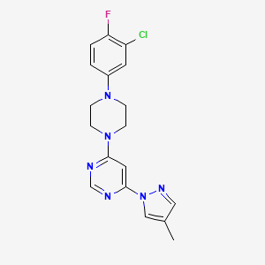 molecular formula C18H18ClFN6 B6443393 4-[4-(3-chloro-4-fluorophenyl)piperazin-1-yl]-6-(4-methyl-1H-pyrazol-1-yl)pyrimidine CAS No. 2640897-57-8