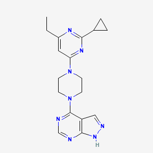 molecular formula C18H22N8 B6443476 2-cyclopropyl-4-ethyl-6-(4-{1H-pyrazolo[3,4-d]pyrimidin-4-yl}piperazin-1-yl)pyrimidine CAS No. 2549005-46-9