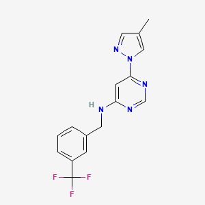 molecular formula C16H14F3N5 B6443477 6-(4-methyl-1H-pyrazol-1-yl)-N-{[3-(trifluoromethyl)phenyl]methyl}pyrimidin-4-amine CAS No. 2549039-69-0