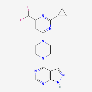 molecular formula C17H18F2N8 B6443493 2-cyclopropyl-4-(difluoromethyl)-6-(4-{1H-pyrazolo[3,4-d]pyrimidin-4-yl}piperazin-1-yl)pyrimidine CAS No. 2640967-71-9