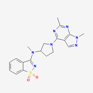 molecular formula C19H21N7O2S B6443662 3-[(1-{1,6-dimethyl-1H-pyrazolo[3,4-d]pyrimidin-4-yl}pyrrolidin-3-yl)(methyl)amino]-1??,2-benzothiazole-1,1-dione CAS No. 2549052-68-6