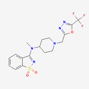 molecular formula C17H18F3N5O3S B6443884 3-[methyl(1-{[5-(trifluoromethyl)-1,3,4-oxadiazol-2-yl]methyl}piperidin-4-yl)amino]-1??,2-benzothiazole-1,1-dione CAS No. 2549053-14-5