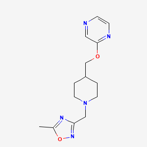molecular formula C14H19N5O2 B6444085 2-({1-[(5-methyl-1,2,4-oxadiazol-3-yl)methyl]piperidin-4-yl}methoxy)pyrazine CAS No. 2549007-76-1