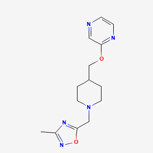 molecular formula C14H19N5O2 B6444110 2-({1-[(3-methyl-1,2,4-oxadiazol-5-yl)methyl]piperidin-4-yl}methoxy)pyrazine CAS No. 2549044-46-2