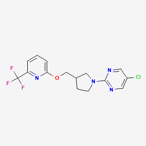 molecular formula C15H14ClF3N4O B6444380 5-chloro-2-[3-({[6-(trifluoromethyl)pyridin-2-yl]oxy}methyl)pyrrolidin-1-yl]pyrimidine CAS No. 2549016-81-9