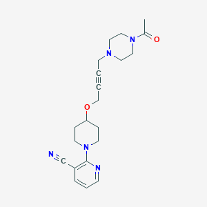 molecular formula C21H27N5O2 B6445294 2-(4-{[4-(4-acetylpiperazin-1-yl)but-2-yn-1-yl]oxy}piperidin-1-yl)pyridine-3-carbonitrile CAS No. 2640976-56-1