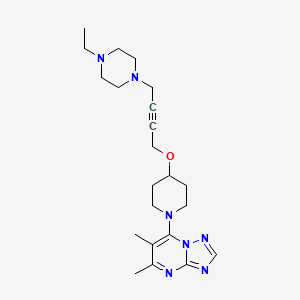 molecular formula C22H33N7O B6445311 1-{4-[(1-{5,6-dimethyl-[1,2,4]triazolo[1,5-a]pyrimidin-7-yl}piperidin-4-yl)oxy]but-2-yn-1-yl}-4-ethylpiperazine CAS No. 2549065-79-2