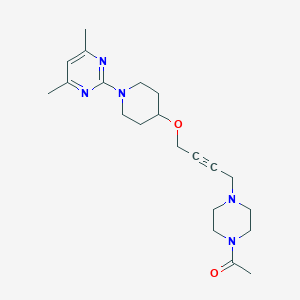 molecular formula C21H31N5O2 B6445314 1-[4-(4-{[1-(4,6-dimethylpyrimidin-2-yl)piperidin-4-yl]oxy}but-2-yn-1-yl)piperazin-1-yl]ethan-1-one CAS No. 2640822-55-3