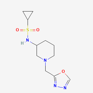 molecular formula C11H18N4O3S B6445371 N-{1-[(1,3,4-oxadiazol-2-yl)methyl]piperidin-3-yl}cyclopropanesulfonamide CAS No. 2640892-02-8