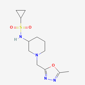molecular formula C12H20N4O3S B6445413 N-{1-[(5-methyl-1,3,4-oxadiazol-2-yl)methyl]piperidin-3-yl}cyclopropanesulfonamide CAS No. 2640972-15-0