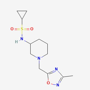 molecular formula C12H20N4O3S B6445418 N-{1-[(3-methyl-1,2,4-oxadiazol-5-yl)methyl]piperidin-3-yl}cyclopropanesulfonamide CAS No. 2640830-53-9