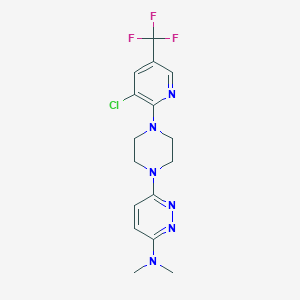 molecular formula C16H18ClF3N6 B6445732 6-{4-[3-chloro-5-(trifluoromethyl)pyridin-2-yl]piperazin-1-yl}-N,N-dimethylpyridazin-3-amine CAS No. 2640897-11-4