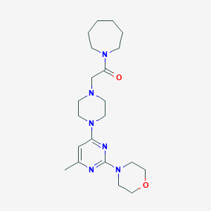 molecular formula C21H34N6O2 B6445858 1-(azepan-1-yl)-2-{4-[6-methyl-2-(morpholin-4-yl)pyrimidin-4-yl]piperazin-1-yl}ethan-1-one CAS No. 2640965-41-7