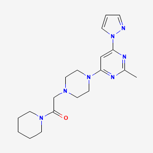 molecular formula C19H27N7O B6446183 2-{4-[2-methyl-6-(1H-pyrazol-1-yl)pyrimidin-4-yl]piperazin-1-yl}-1-(piperidin-1-yl)ethan-1-one CAS No. 2640967-30-0