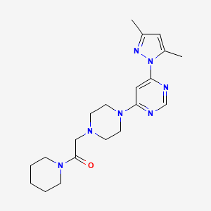 molecular formula C20H29N7O B6446336 2-{4-[6-(3,5-dimethyl-1H-pyrazol-1-yl)pyrimidin-4-yl]piperazin-1-yl}-1-(piperidin-1-yl)ethan-1-one CAS No. 2640845-36-7