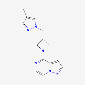 molecular formula C14H16N6 B6446351 4-methyl-1-[(1-{pyrazolo[1,5-a]pyrazin-4-yl}azetidin-3-yl)methyl]-1H-pyrazole CAS No. 2640961-07-3
